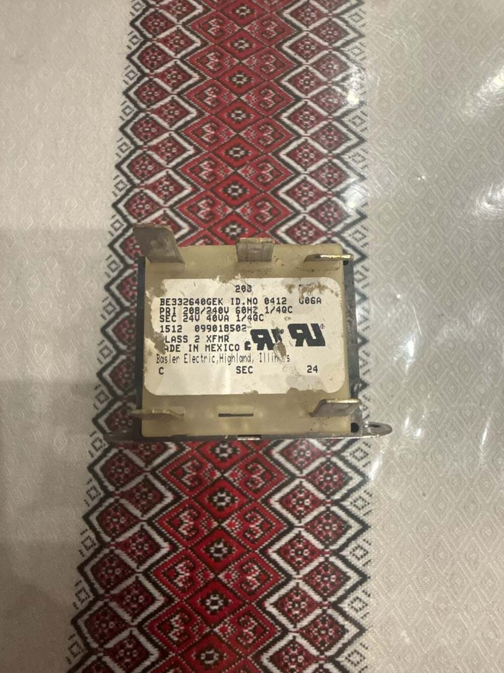 Basler Electric Transformer BE332640GEK 208/240V 24V 40VA s2
